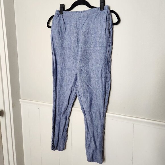 FLAX Blue Chambray Linen Trouser Pants - Picture 1 of 5